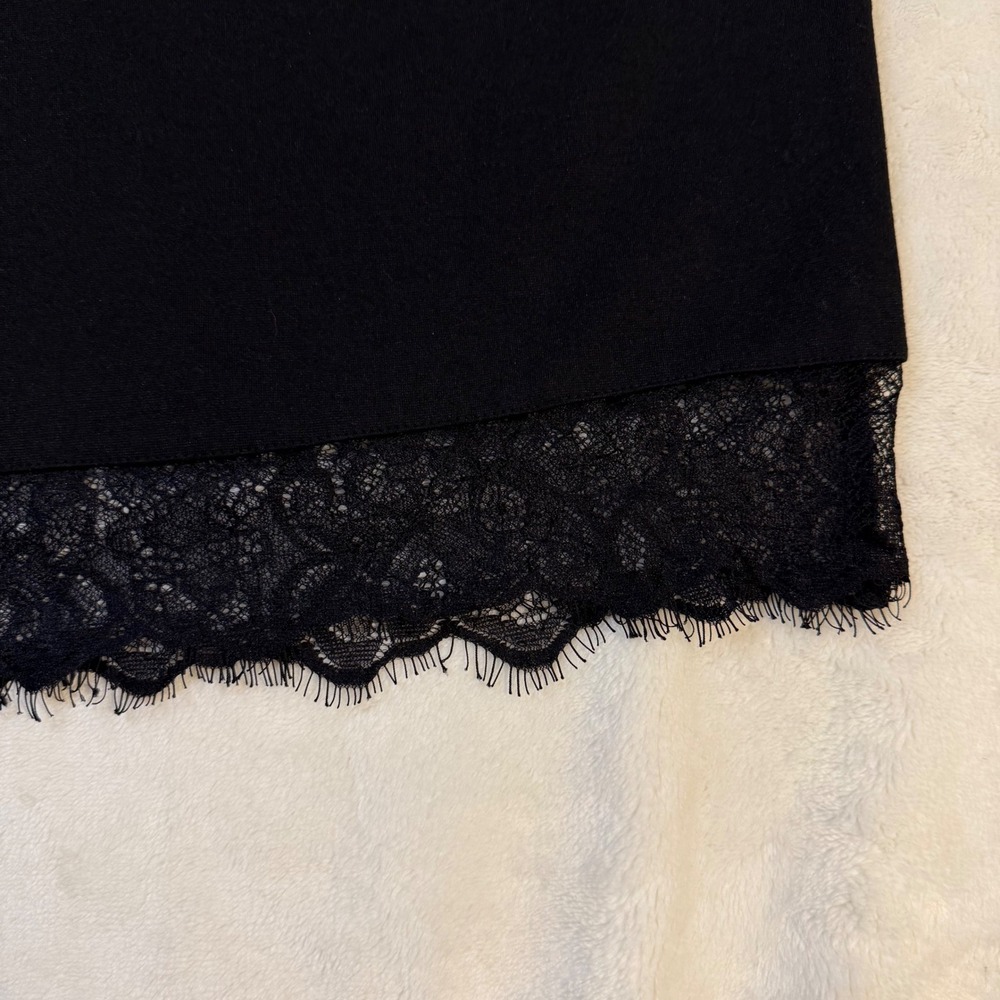 Black Lace Yoke Shift Dress Eyelash Hem XL Wedding Guest Dance Dress - Picture 6 of 10